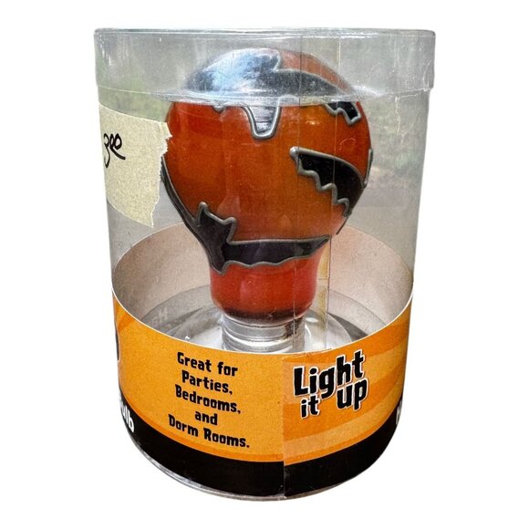 L'Image Painted Halloween Light Bulb w/Bat Design Orange Black Spooky Decor NOS - Picture 3 of 7